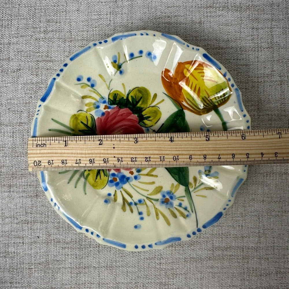 Vintage Italian Hand Painted Floral Plates | 1950s Nove Rose Style | Scalloped